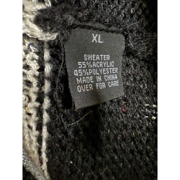 AB Studio Black White Striped Color Block Short Sleeve Sequin Sweater Size XL - Picture 6 of 6